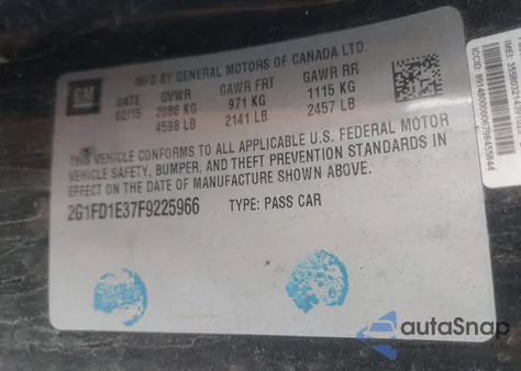 2015 Chevrolet Camaro 1Lt from USA, damaged, VIN 2G1FD1E37F9225966